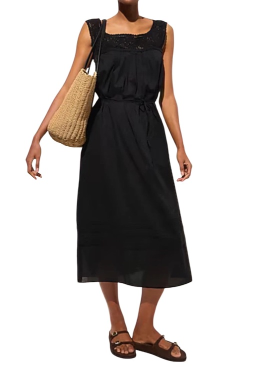 J. Crew Dresses & Skirts - Crew Black Crochet-trim dress Black Midi (tie waist not included) Size XS NWT